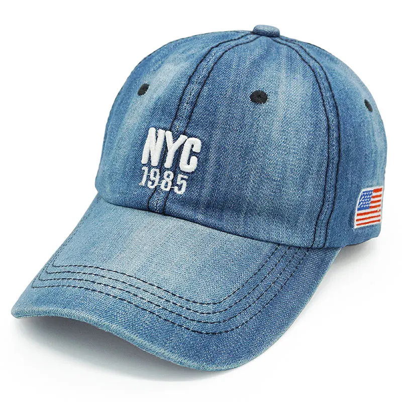 Бренд NYC, джинсовая бейсболка для мужчин и женщин, джинсовая бейсболка с вышитыми буквами, кепка, кепка для летних видов спорта, США, хип-хоп кепка, Gorras - Цвет: blue1