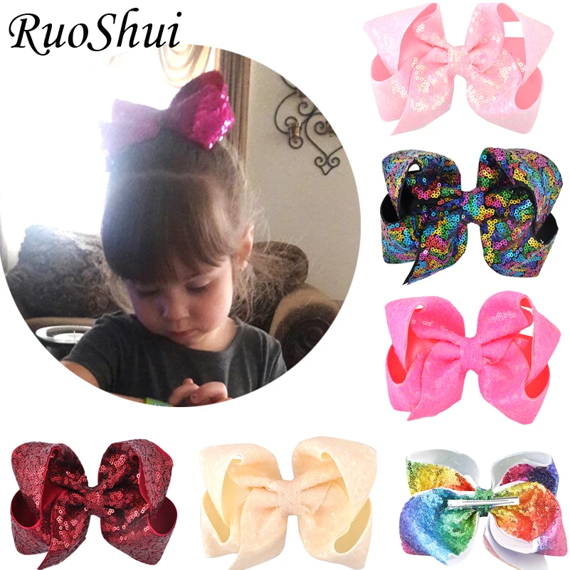 2022 Hot Girls 6 Inch Bling Bling Sequins Grosgrain Ribbon Bows Hair Accessories Multi color Alligator Kids Headwear Wholesale