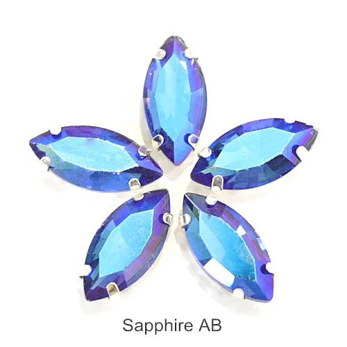 Sapphire AB Высококачественные красивые стеклянные стразы с кристаллами в виде листьев, стразы с серебряными когтями для свадебного платья B1259 - Цвет: Sapphire AB