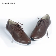 BIAORUINA/женские оксфорды; повседневная обувь на плоской подошве для женщин; дышащие лоферы из овечьей кожи на плоской подошве в винтажном стиле; модные кроссовки на шнуровке