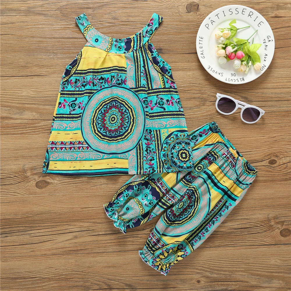 2Pcs Girls Clothes Sets 2018 Summer Kids Outfits Casual Beach Children Clothing Girls Fashion Floral Print Top Pants Sport Suits (1)