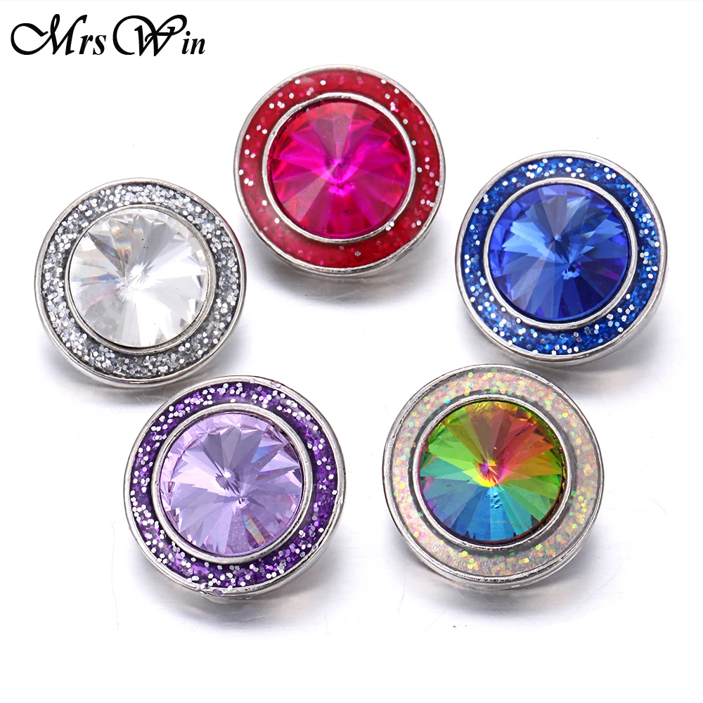 

6pcs/lot 2019 New Snap Button Jewelry Crystal Round Metal 20mm 18mm Snap Buttons Fit Silver Leather Snap Bracelet Bangles