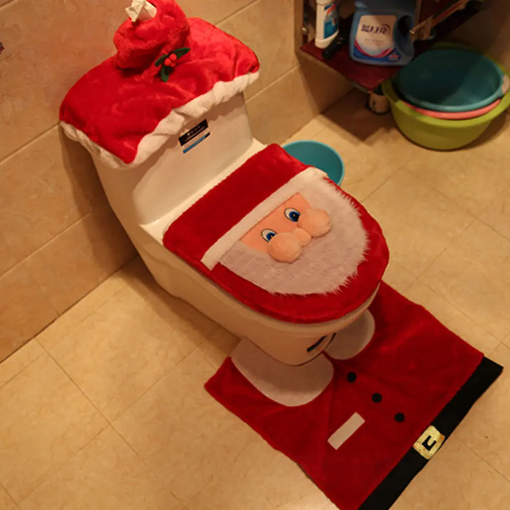 

3pcs/Set Toilet Seat Cushion Cartoon Bathroom Mat Set Christmas Decoration for Home Decor Santa Claus Bidet Toilet Seat Cover