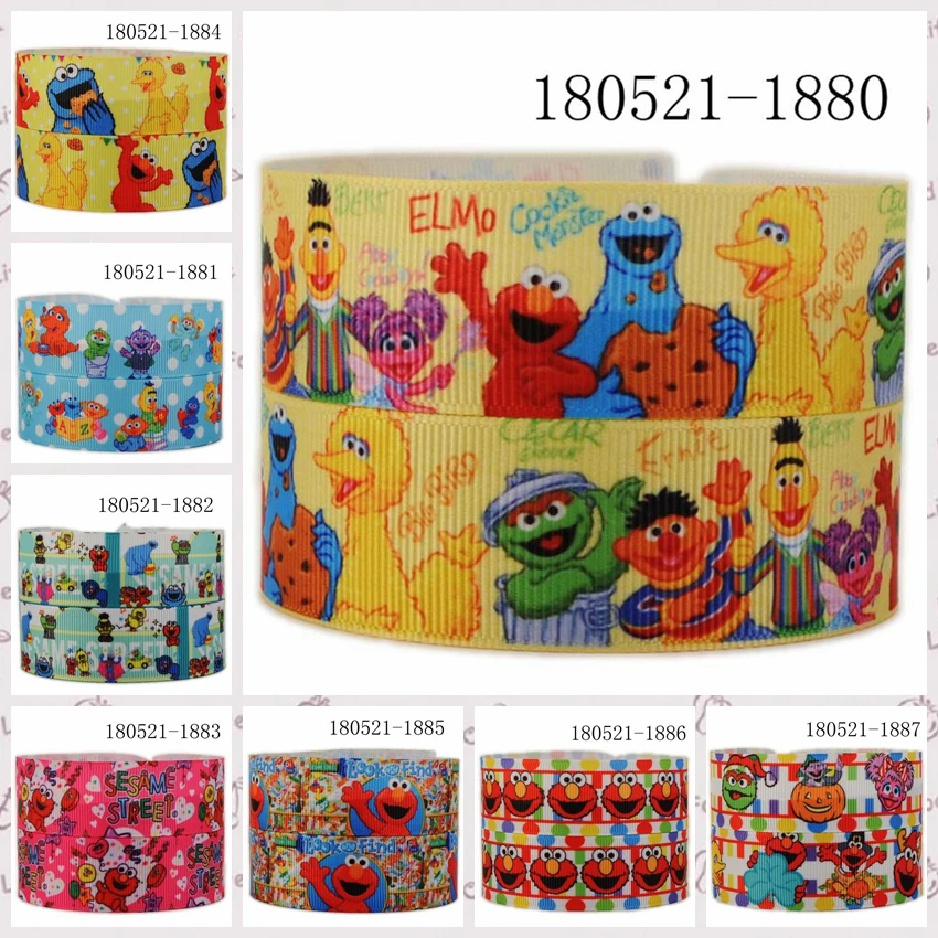 

New arrivals 50 yards cute cartoon sesame street ribbon printed grosgrain,satin ribbons free shipping
