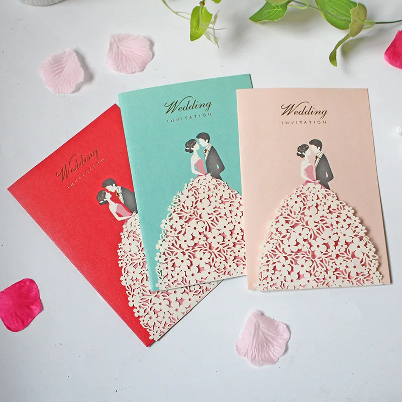 10 pcs Bride groom Hollow Creative Wedding Invitation Card Engagement Valentine's Day Anniversary party | Дом и сад