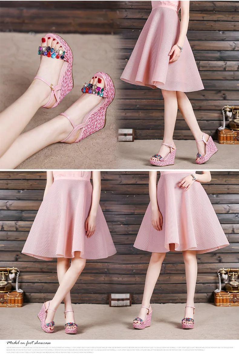 11_Summer Womens Black Buckle Sandals Fashion Elegant Silver Rhinestone Shoes Wedding Bridal High Heel Platform Wedges