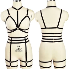 ФЕТИШ боди жгут бюстгальтер набор готическое нижнее белье бондаж, БДСМ-белье Черный эластичный подвязка пояс Хэллоуин Мода Полный танец одежда