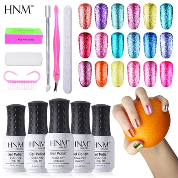 

HNM Super Bling Colors Gel Varnish Set 3pcs Nail Polish 1+1 Top Coat Base Coat 7pcs/lot Nail Art Tools Set Manicure Kit Nail Gel