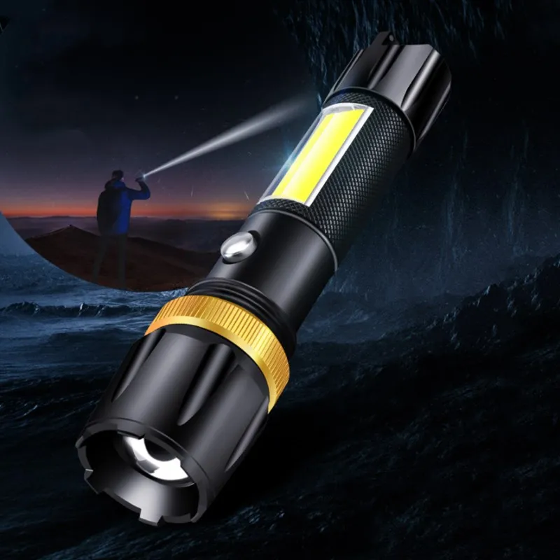 

LED Flashlight Ultra Bright USB Rechargeable Outdoor Waterproof Electric Torch With COB Side Light Bike Light Use 18650 Battery