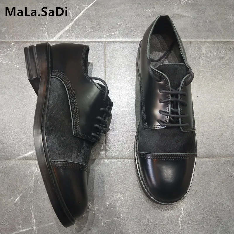 

New Fashion High Quality Full Genuine Leather Casual Shoes horsehair Women Flats Heels Round Toe Concise Loafers Shoes
