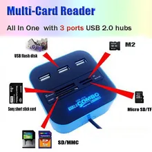 2015 New Multi All in One USB 2.0 Hub 3 Ports with Card Reader Combo for SD MMC M2 MS PRO DUO PC Laptop Drop Shipping Wholesale