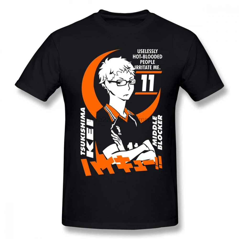 Цукусима Кэй Haikyuu аниме футболка рубашка футболки для мужчин хлопок Crewneck плюс размер футболки с коротким рукавом