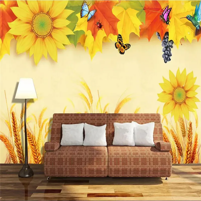 На заказ 3d обои солнце цветок пшеничные уши HD ТВ фон стены высокого качества водостойкий материал