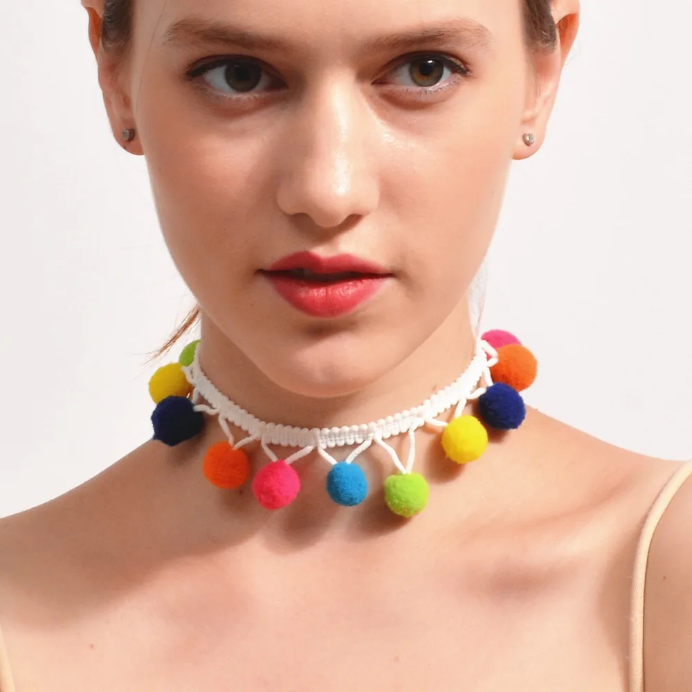 

Collier Statement Pompon Velvet Necklaces Maxi Women Bohemian Jewelry Bijoux Pompon Beaded Charm Handmade Boho Choker Necklace