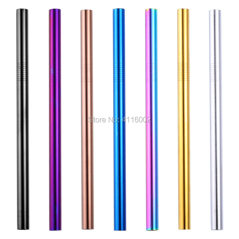 

500pcs 215*12mm Stainless Steel Straw 5 Colors Metal Colorful Drinking Reusable Straight Large Straws For Juice Coffee