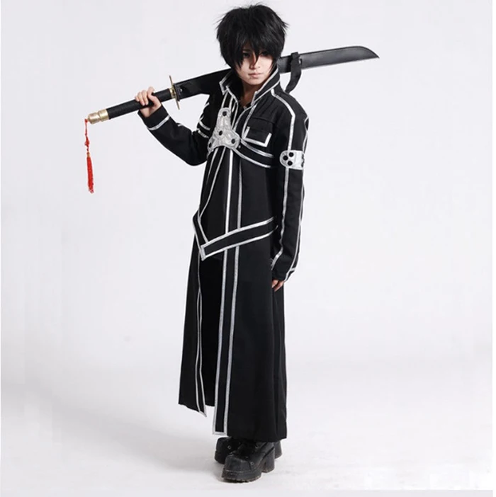 Sword Art Online SAO Kirito Kirigaya Kazuto Robe, Маскарадные костюмы, длинное пальто, Тренч(плащ+ пояс+ лямки