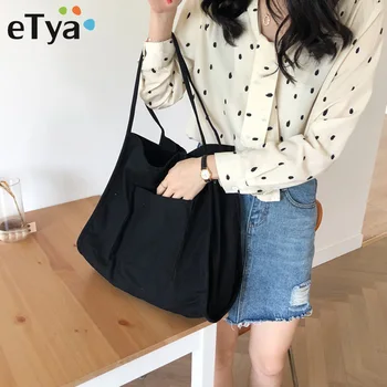 

eTya Reusable Shopping Bag Tote Women Fashion Cotton Single Shoulder Bag Large Capacity Female Beach Handbag Shopping Bags