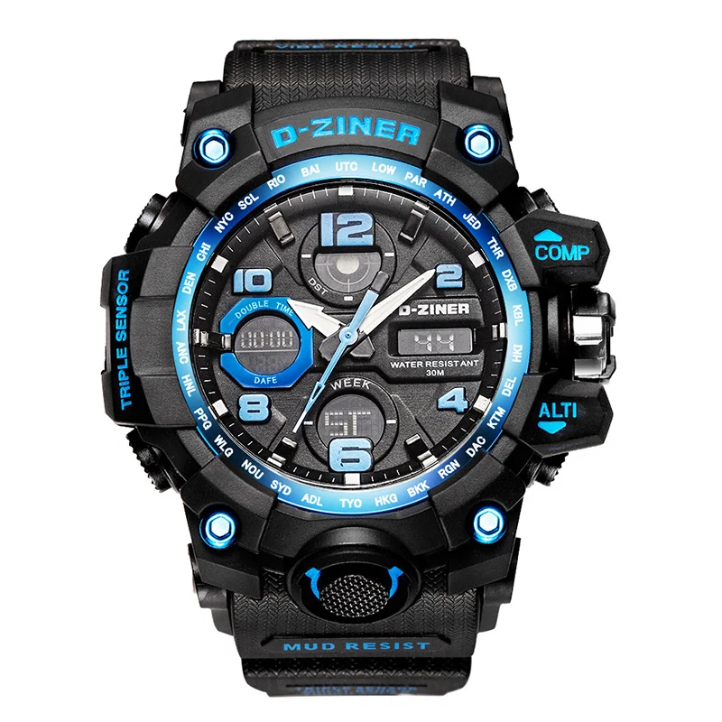 D-ZINER G стиль ударопрочные часы мужские военные мужские s часы светодиодные цифровые спортивные наручные часы Аналоговые мужские кварцевые часы подарок montre homme