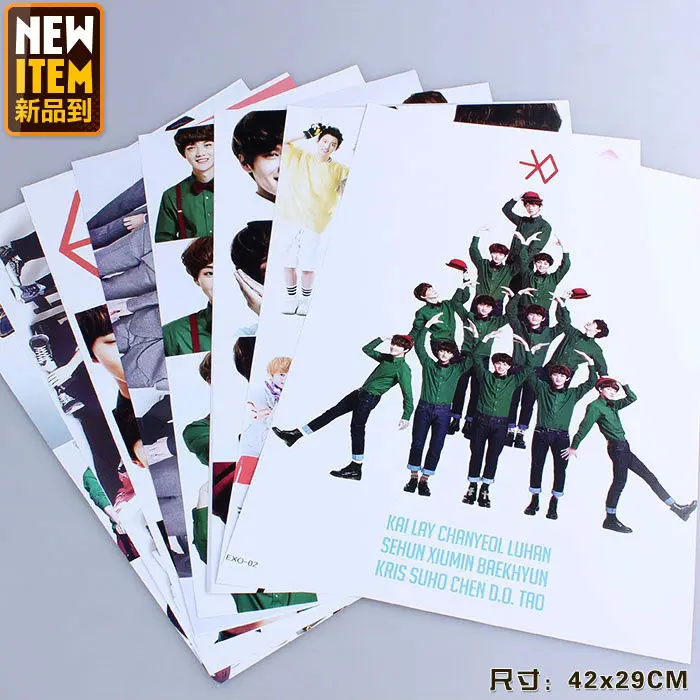 

8 pcs/set kpop EXO poster Popular Korean singer posters lot for walls 42x29cm free shipping
