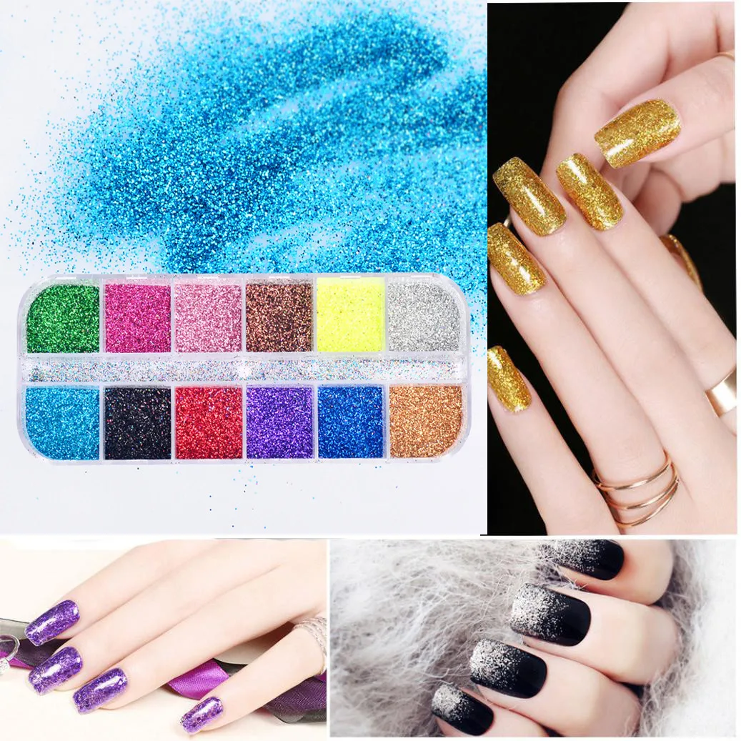 Дизайн ногтей Пудра с эффектом блеска DIY Nails Art 12 цветов набор флэш Лазерная пудра лак для ногтей украшения набор 80511