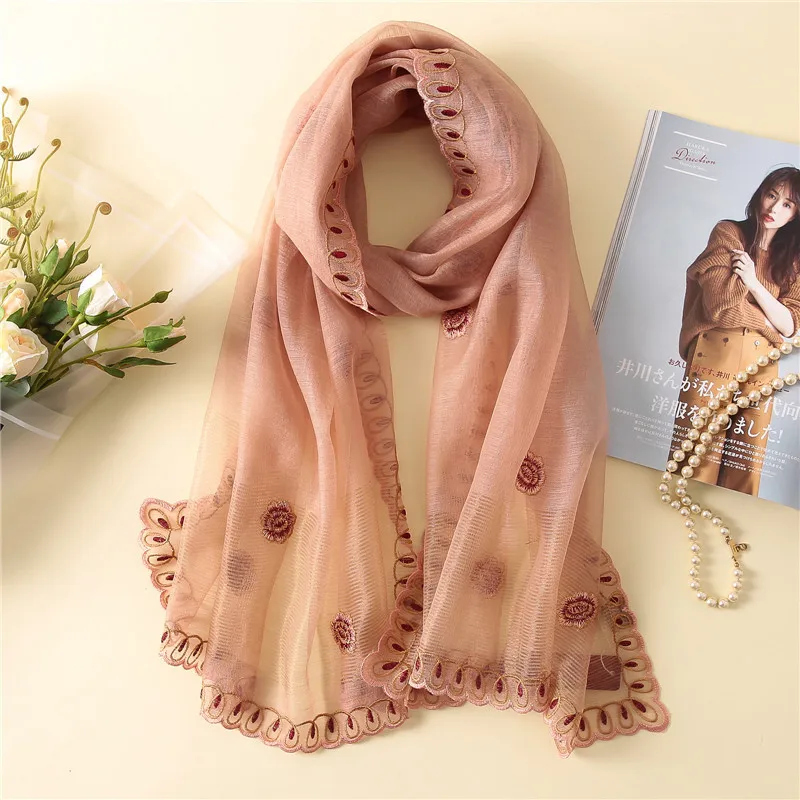 

Embroidery 2019 new style designer brand women scarf spring summer silk scarves sunscreen beach stoles lady shawls and wraps