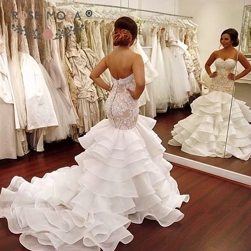 Rose Moda Strapless Mermaid Wedding Dress 2019 Organza Bridal