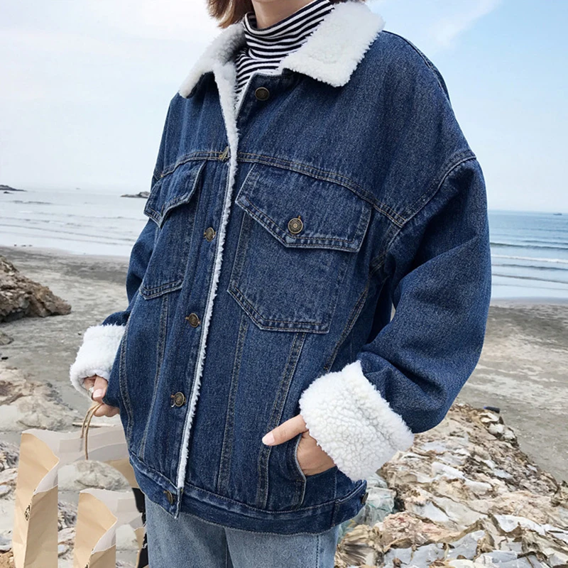 Blue Survêtement Manches Bleu À Femmes Qh1134 Veste Longues Printemps Manteau Denim Plus Denims light Cachemire Hiver Automne Femelle Jean Épais En xYa0qRAwU