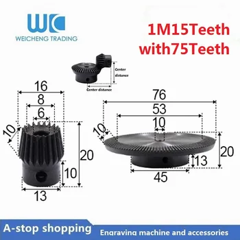 

2pcs 1:5 Bevel Gear 1 Modulus 15 Teeth hole 6mm+ 75 teeth Inner Hole 10mm 90 Degree Drive Commutation Steel Gears