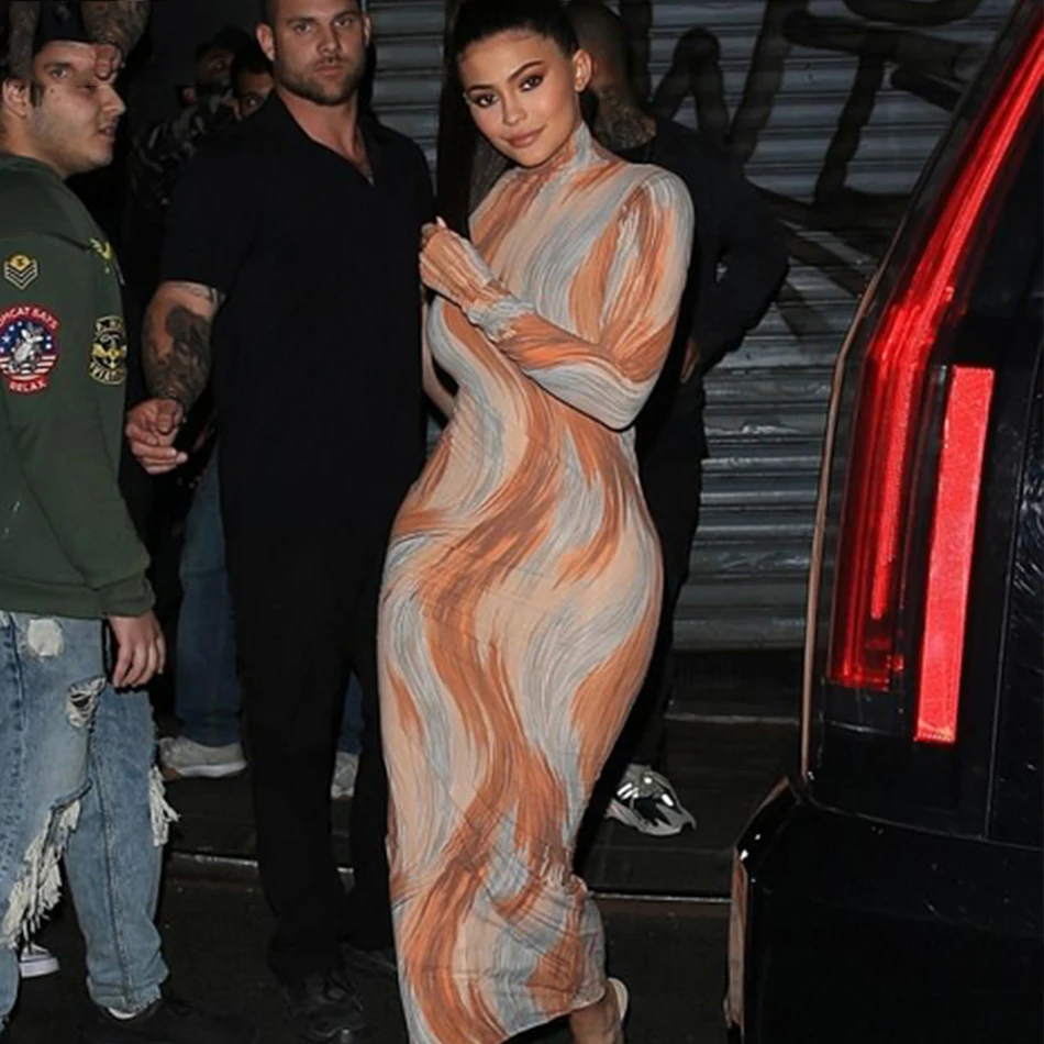 

2018 Newest Summer Celebrity Party Women Dress Long Sleeve Turtleneck Sexy Night Out Club Maxi Dress Women Vestidos