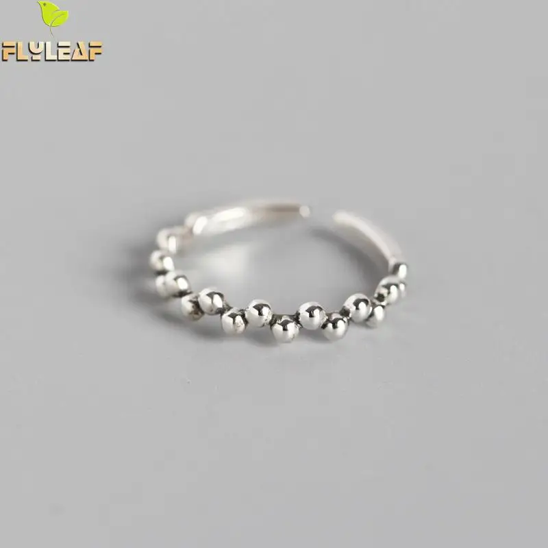 

Flyleaf 925 Sterling Silver Rings For Women Irregular Beads Femme Fashion Fine Jewelry Simple Open Ring Vintage High Quality