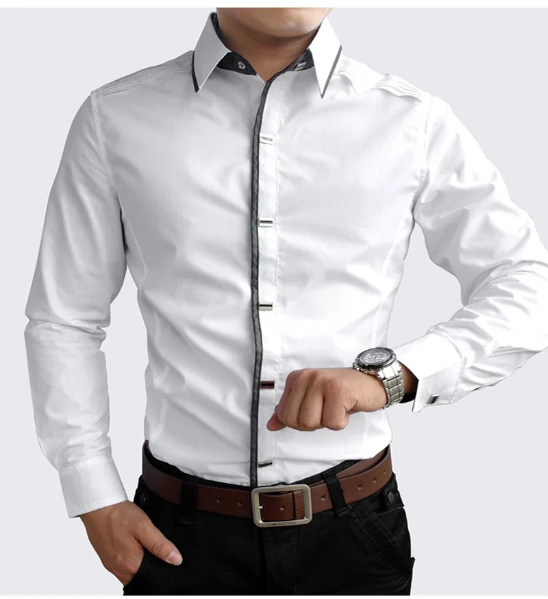 Новинка, весна-осень, хлопковые рубашки, высокое качество, мужская повседневная рубашка, повседневная мужская рубашка, плюс размер, XXL, Облегающая рубашка - Цвет: White