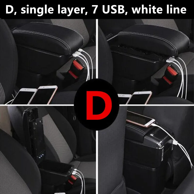 For Volkswagen Polo armrest box Polo V universal 2009- car center console modification accessories double raised with USB - Название цвета: D black white line