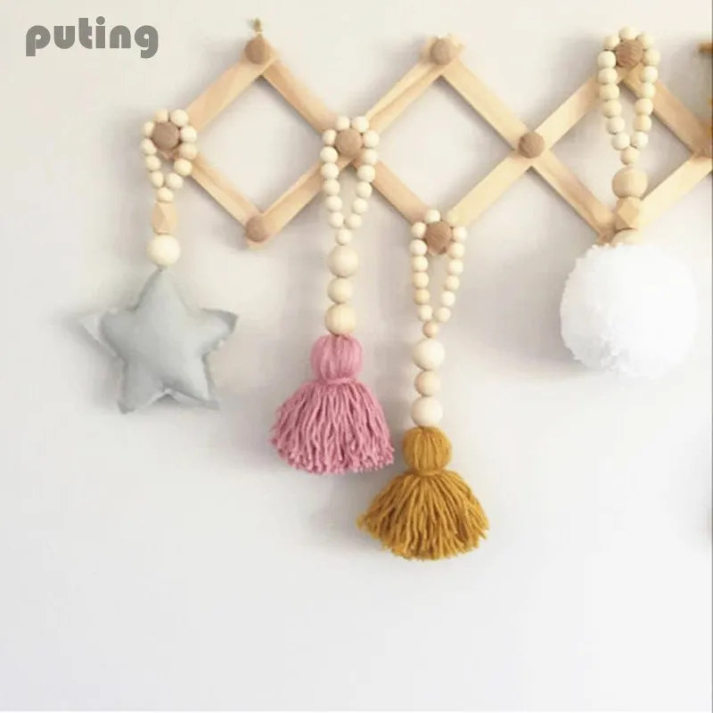 

Natural Wooden Beads Garland Home Decor Kid Room Wall Haning Decorations Best Gifts For Children Nordic Handmade Ornament GPD