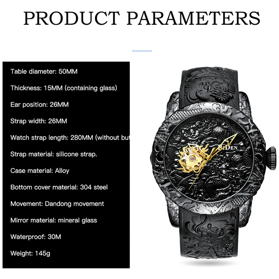 Fashion Gold Dragon Sculpture Mechanical Watches Men Watch