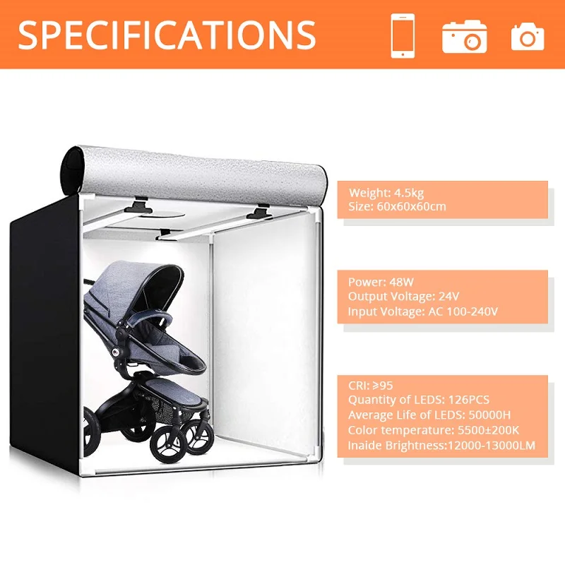 Caja de luz Travor 60*60CM caja de luz portátil Studio Photo LED Lightbox con 3 colores de fondo para fotografía de mesa luces LED - 2