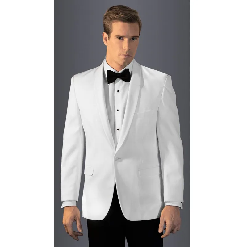 bílé smokingy pro muže svatební obleky pro muže černé kalhoty ženichy obleky muži obleky slim fit pánské svatební obleky (bunda + kalhoty)