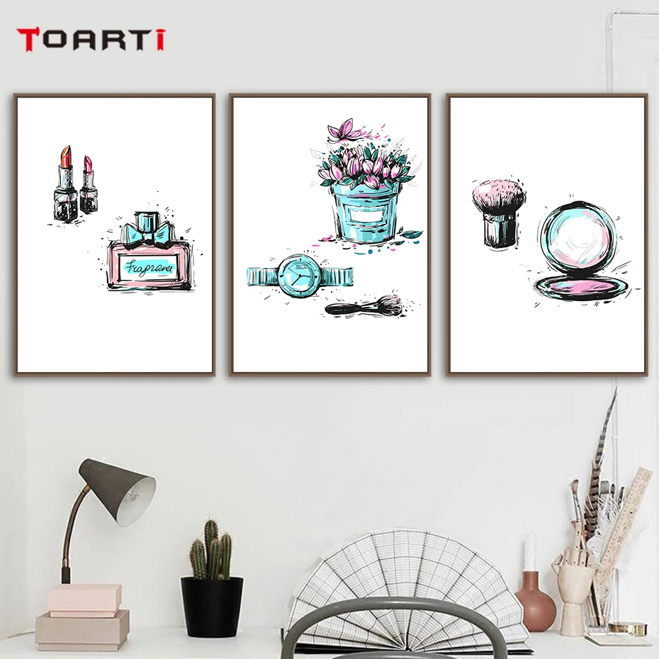 Lady Ornament Watercolor Painting Pink Theme Still Life Posters&Prints Nordic Art For Girls Room Wall Decor Mural Christmas Gift (2)