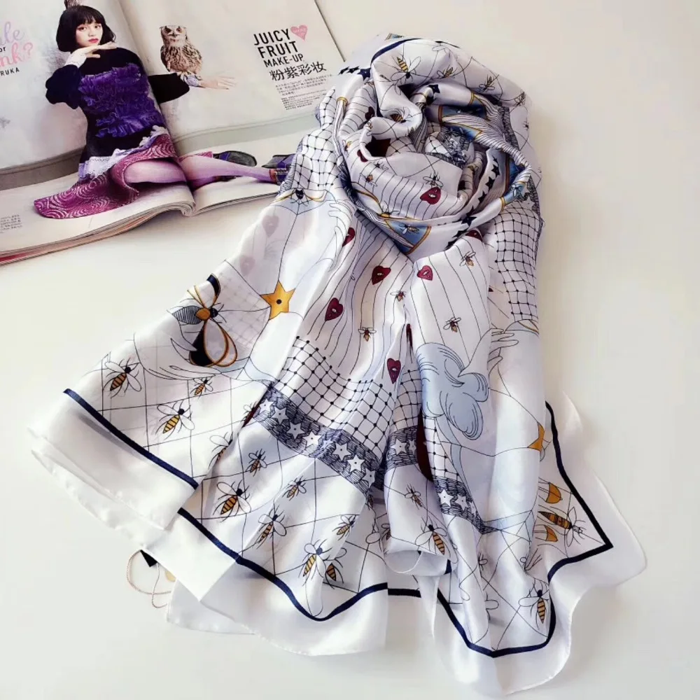Шелковый шарф для женщин Таро пчелы дизайнер бренд весна осень шарфы хиджабы Шаль Обертывание повязка на голову кольцо шейный шарф 180*70 см