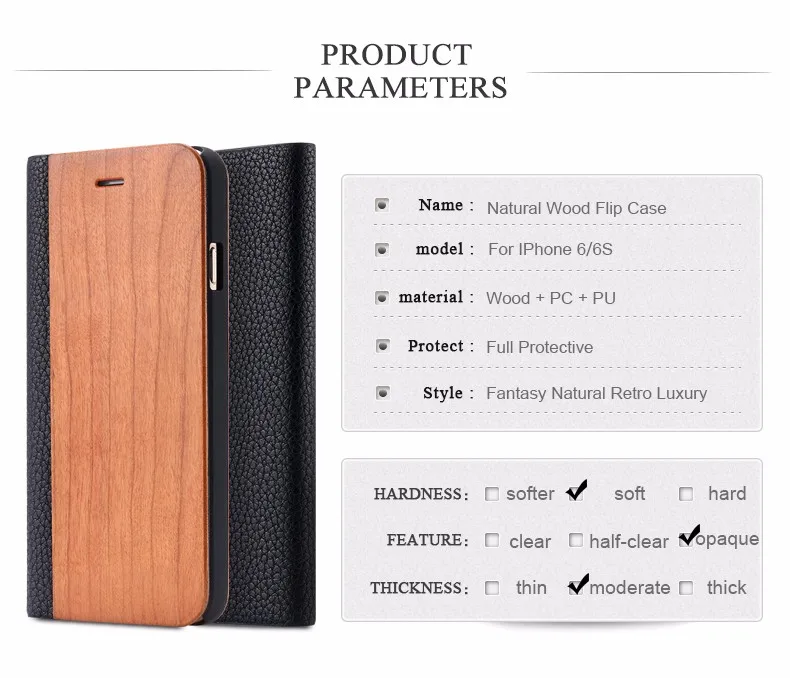 Vintage Genuine Bamboo Wood Flip Leathe Case For iPhone 6 6S Plus Real Rosewood Wooden Wallet Cover For iPhone 7 7 Plus Card Slot (2)