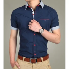 SAF-мужские рубашки с коротким рукавом, мужские Модные повседневные приталенные рубашки в стиле пэчворк, мужские деловые рубашки, синие, черные, белые