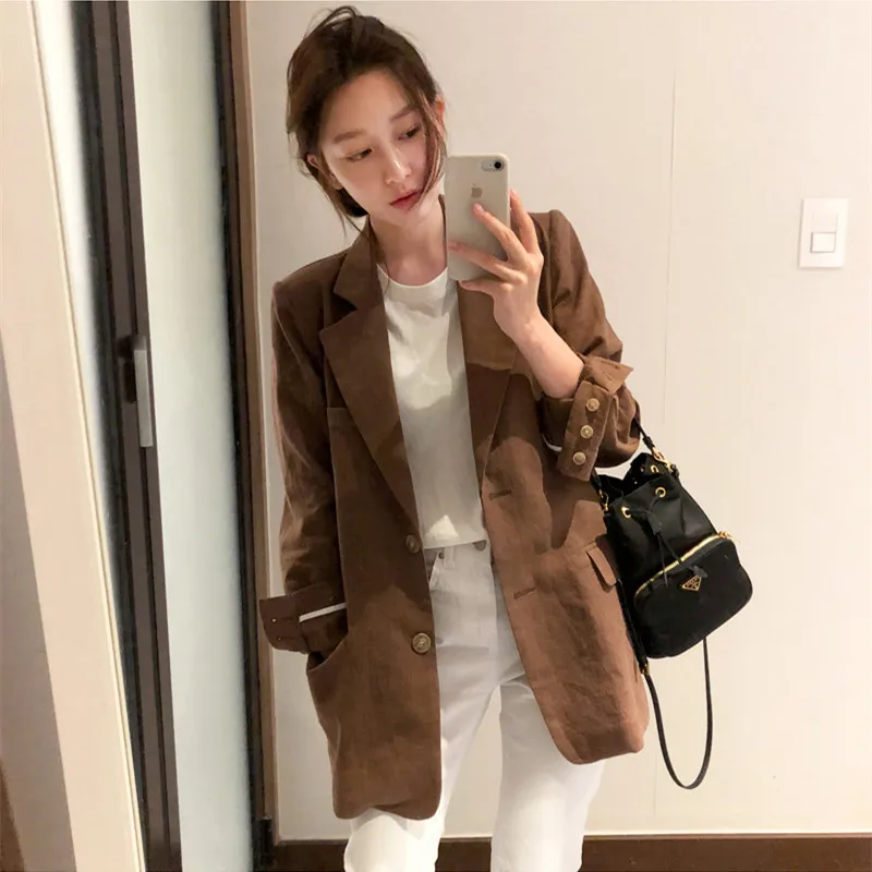 REALEFT Autumn New Arrival Solid Causal Single Breasted Women Jacket Blazer Notched Collar Female Suits Coats Fashion