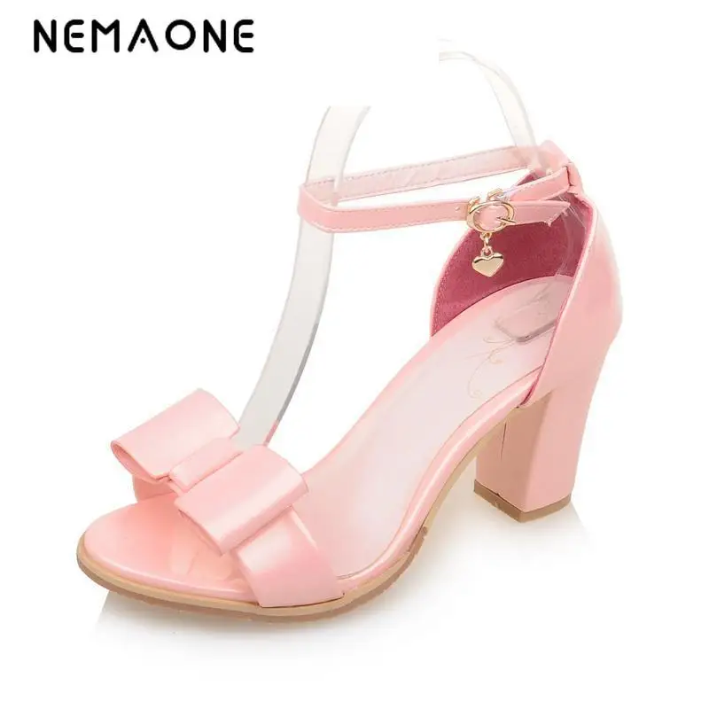 

NEMAONE Lady Sexy Casual Open Toe Summer Sandals For Female Square Med Heels Buckle Strap Shoes Drop Shipping Plus Size 32-43