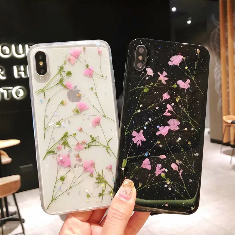 DIS чехол настоящий высушенный чехлы с цветочным принтом для iPhone XS MAX XR ручная