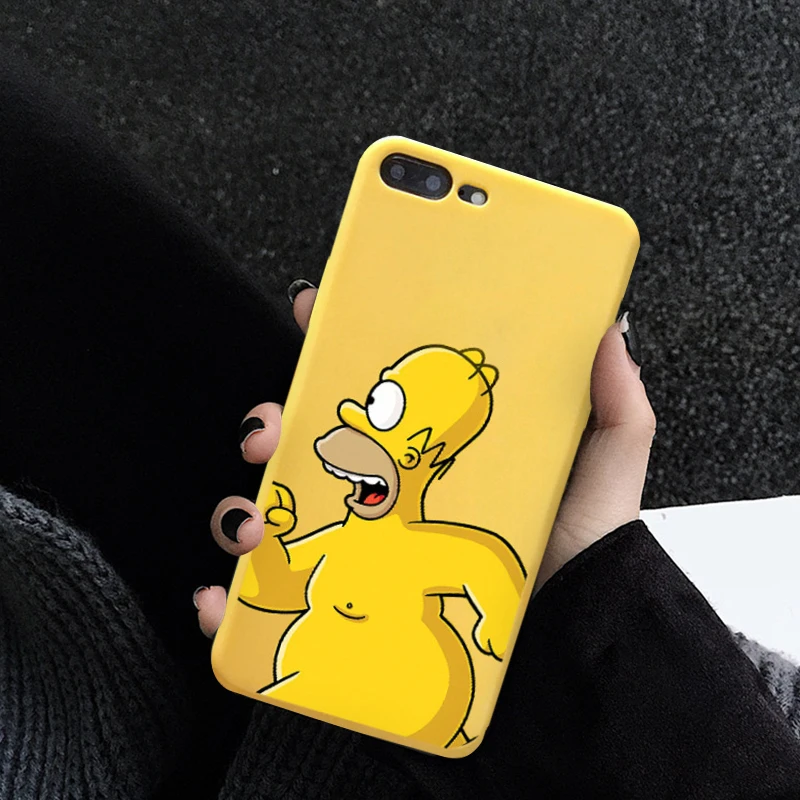 

JAMULAR Cartoon Homer J. Simpsons Fitted Case For iPhone X XS MAX XR 6 6s 7 8 Plus Soft Matte Yellow Silicone Phone Cover Fundas