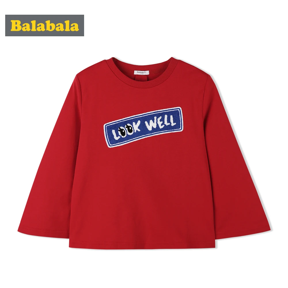 

Balabala Girls 100% Cotton Sweatshirt with Applique Teenage Girl Dropped Shoulder Sport Pullover Sweatshirt with Wide Sleeves