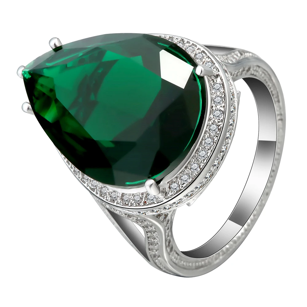 new arrival luxury silver color ring with green AAA cz stone high polished wedding for women party gift | Украшения и аксессуары