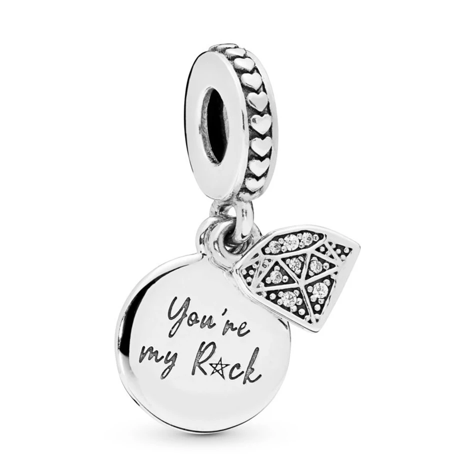

Authentic 925 Sterling Silver My Rock With Crystal Pendant Hanging Bead Charm Fit Pandora Bracelet Bangle Jewelry