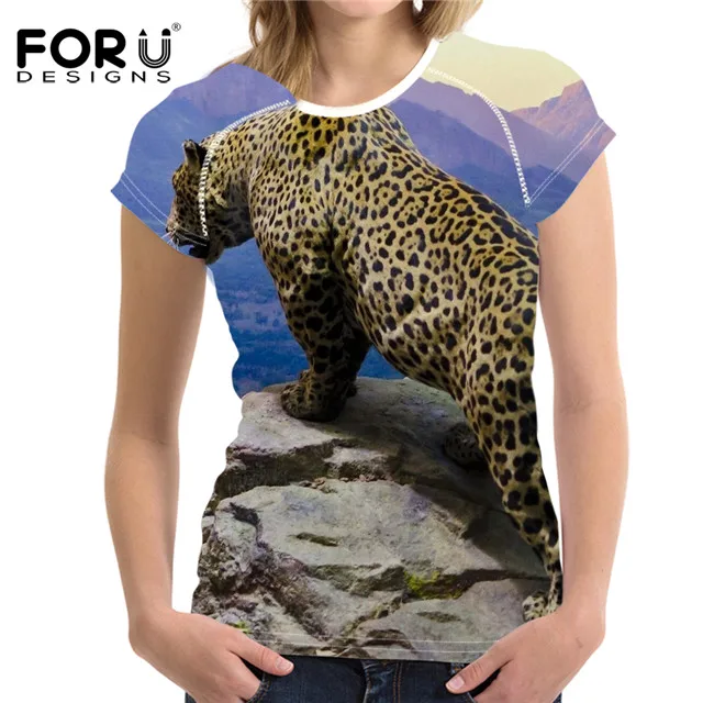 FORUDESIGNS/женская футболка с коротким рукавом и 3D принтом Ягуара, топы с круглым вырезом, футболка, летняя уличная одежда, повседневные женские топы, футболки - Цвет: HMD409BV