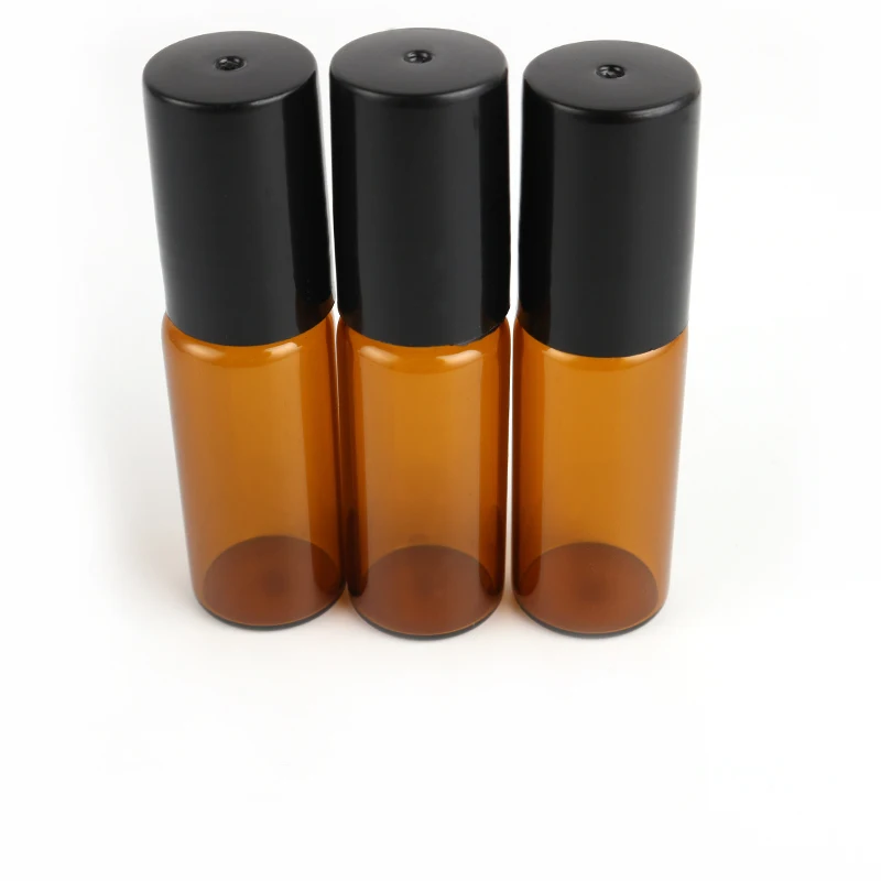 

5ml 10ml 5PCS Brown Color Empty Perfume Roller Bottles Refillable Mini Glass Bottle With Black Lid