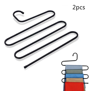 

Iron Pants Rack Drying Hanger 2 Pcs 5 Layer Non-Slip S-Type Trousers Hangers Multi-Function Wardrobe Storage Tool Organization
